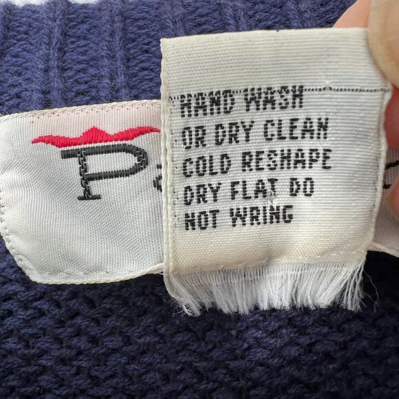 Vtg Parker of Vienna Sweater Crew Neck Cotton Mens L Navy Blue White Nautical - Picture 5 of 7